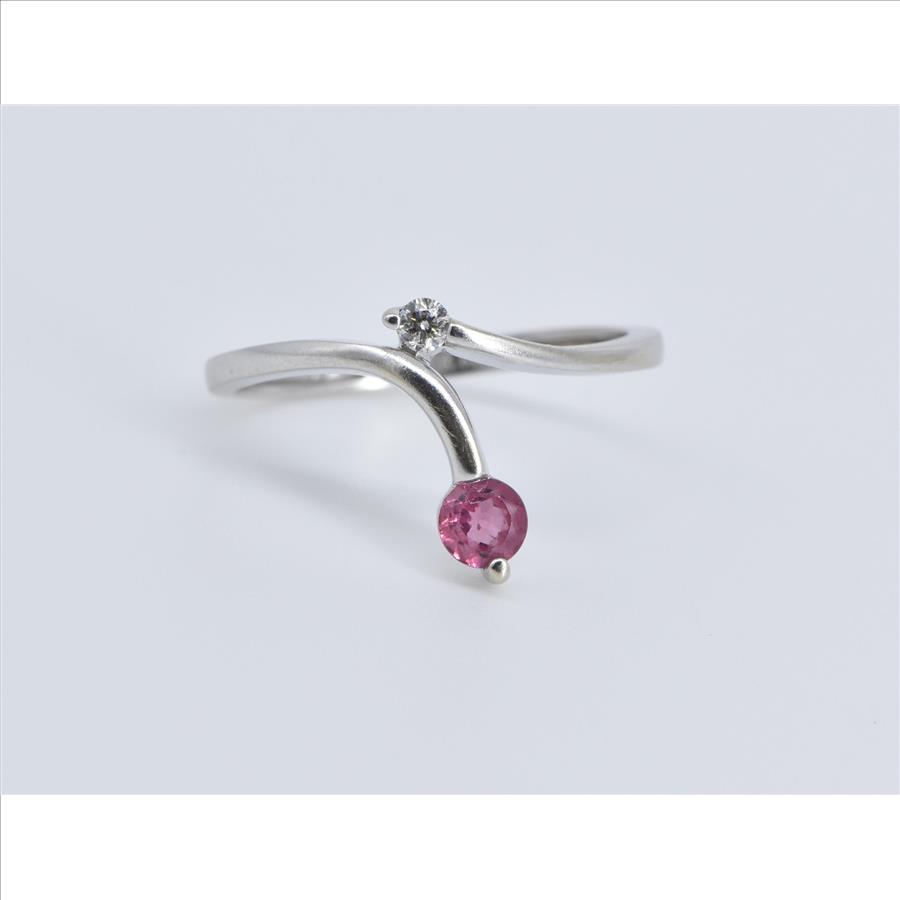 14K Pink Topaz Diamond Freeform Wrap Bypass White Gold Ring, Size 7