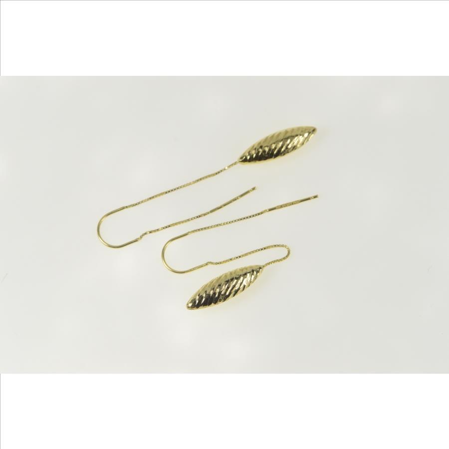 14K Puffy Pointed Twist Dangle Box Chain Statement Yellow Gold Earrings ...