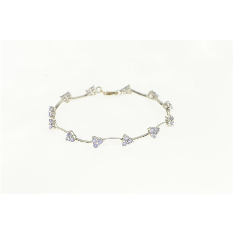 14K Tanzanite Cluster Triangle Wavy Link White Gold Bracelet 6.75"
