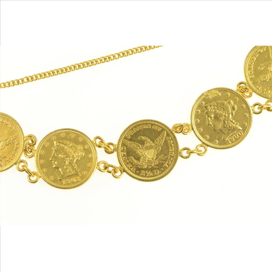 18K 2.50 Quarter Eagle 18911907 Coin Chain Yellow Gold Bracelet 7