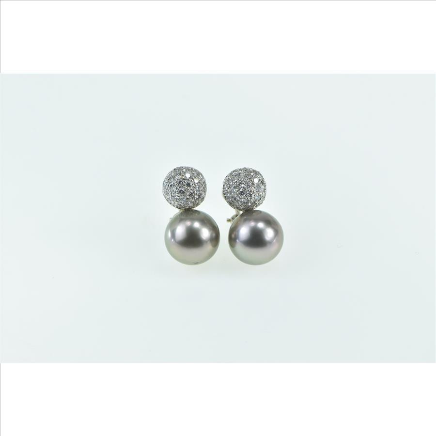 18K Spark 10mm Tahitian Pearl Diamond Clip Back White Gold Earrings