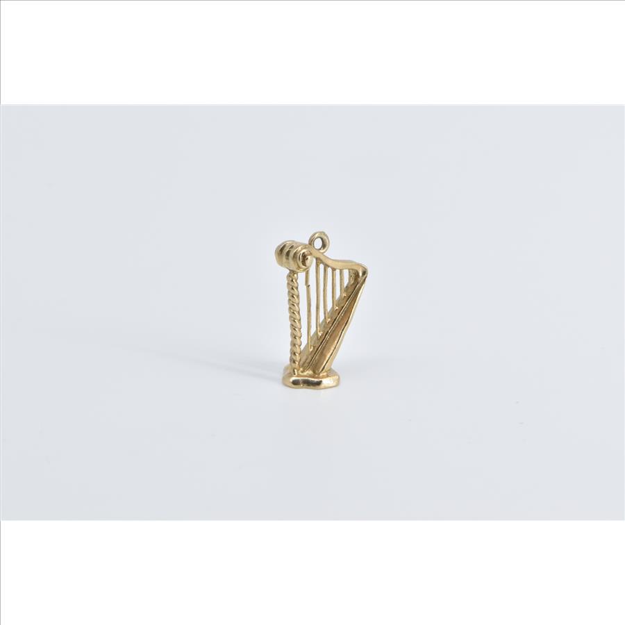 9K 3D Harp Stringed Instrument Music Musician Yellow Gold Charm/Pendant