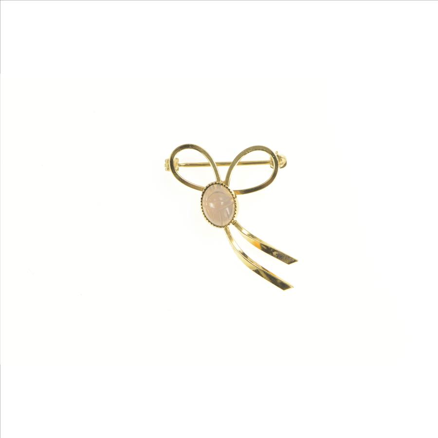 Gold Filled Moonstone Carved Egyptian Scarab Bow Pin/Brooch