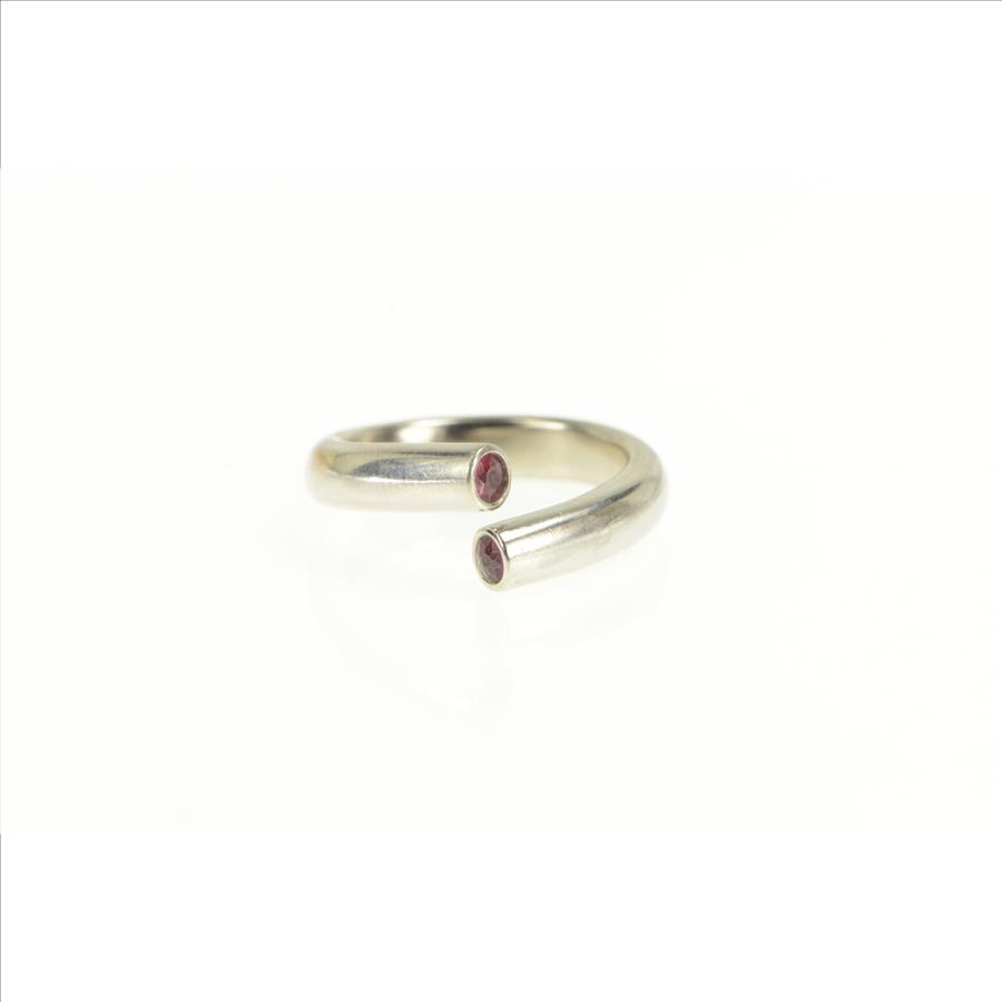 Palladium 0.36 Ctw Natural Ruby Inset Wrap Design Ring, Size 6.25