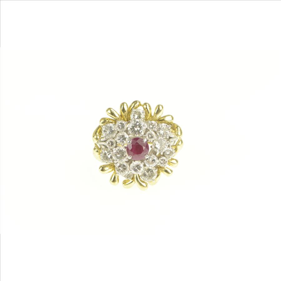 Platinum 3.75 Ctw Ruby Diamond Cluster Engagement Set Ring, Size 5