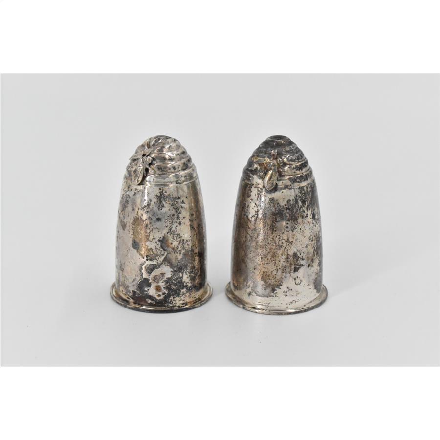 Sterling Silver Gorham Beehive Honey Bee Salt Pepper Shaker Set (2 pcs)