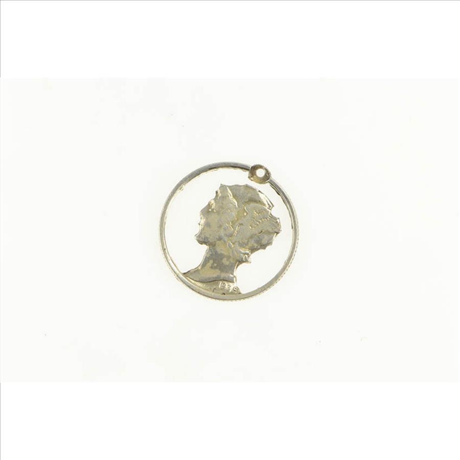 Sterling Silver Mercury Dime Cut Out Coin Artisan Charm/Pendant