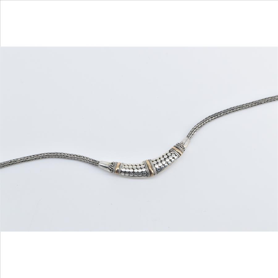 Sterling Silver Ornate 18k Gold Curved Dot Foxtail Chain Necklace 23.75"