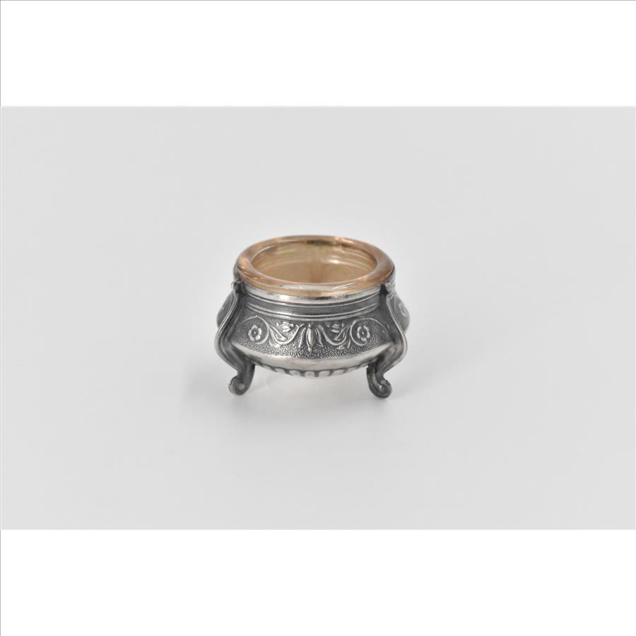 Sterling Silver Ornate Antique Scroll Embossed Salt Cellar