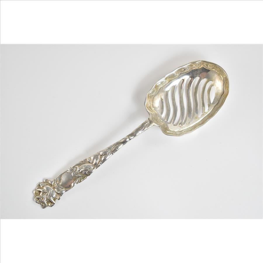 Sterling Silver Ornate Floral Antique Pierced Serving Spoon