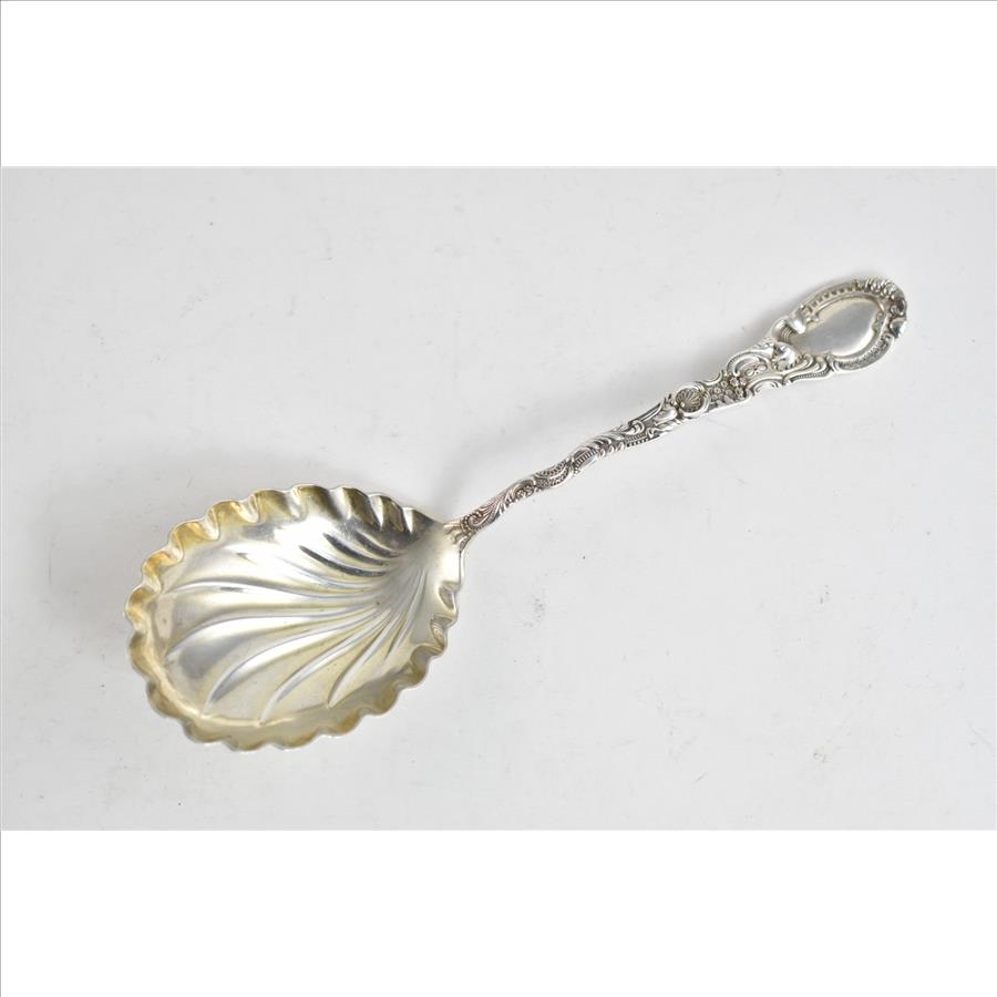 Sterling Silver Ornate Scroll Design Vintage Scalloped Spoon