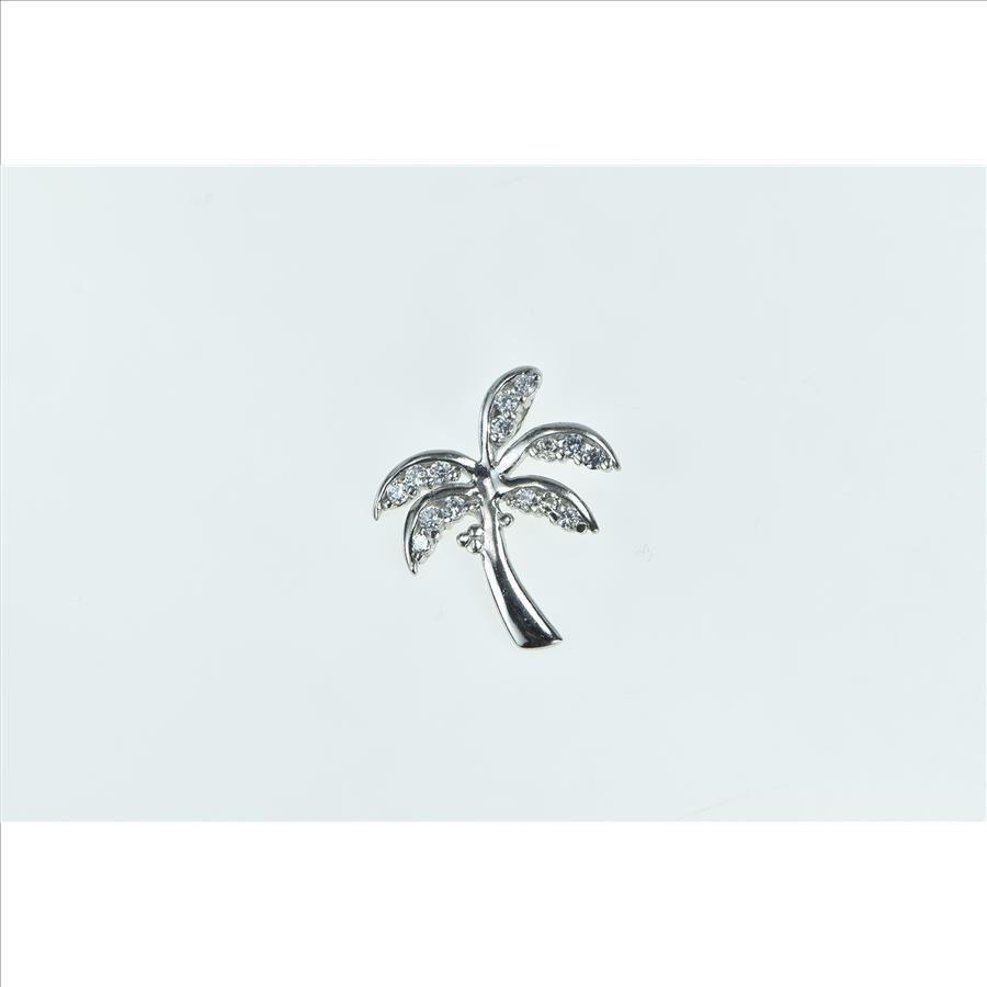 Sterling Silver Palm Three Vintage Tropical Vintage CZ Pendant