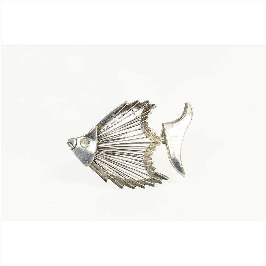 Sterling Silver Unique Stylized Angel Fish Statement Pin/Brooch
