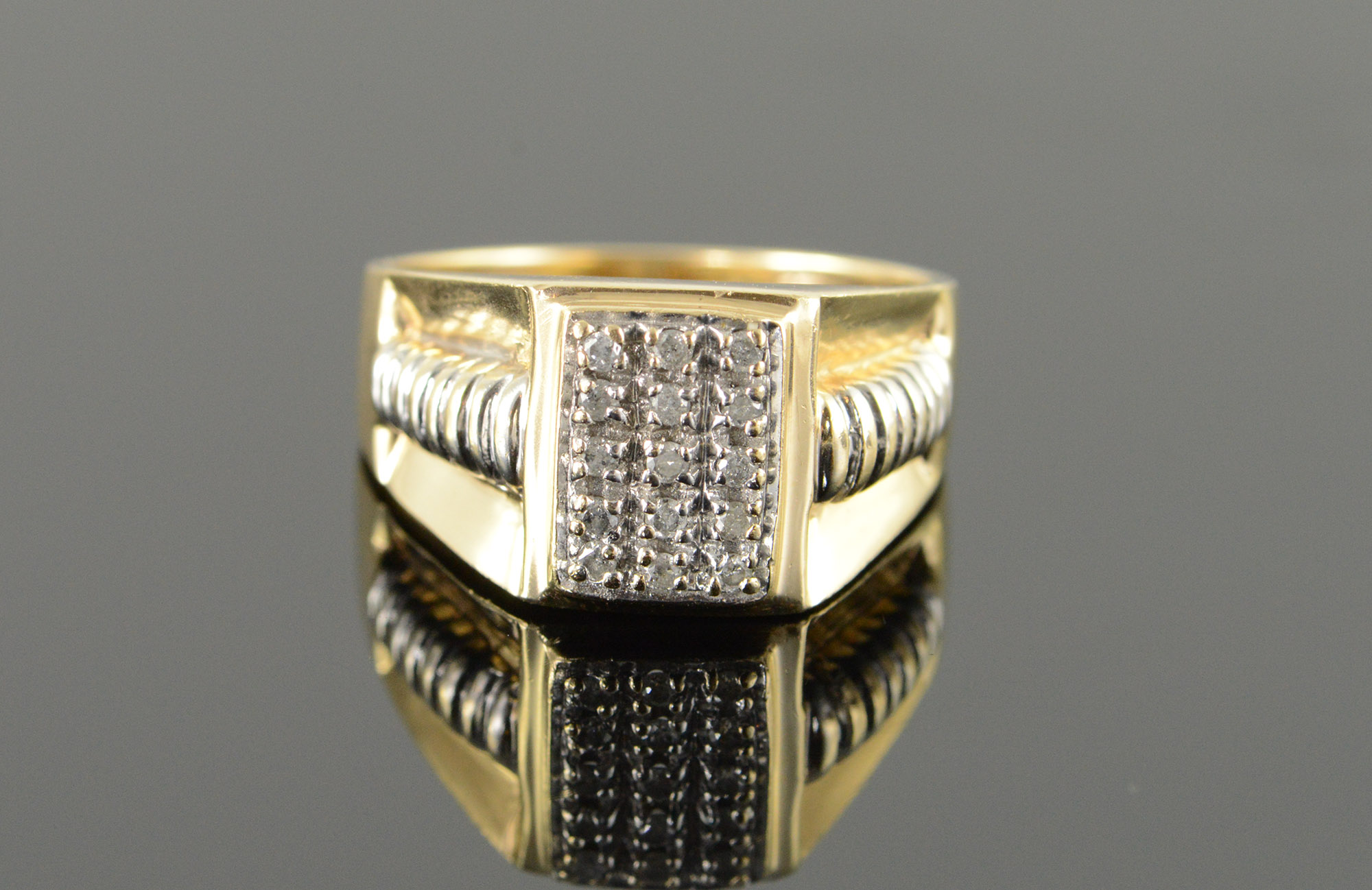 10K 0.15 CTW Diamond Two Tone Men's Statement Bling Yellow Gold Ring