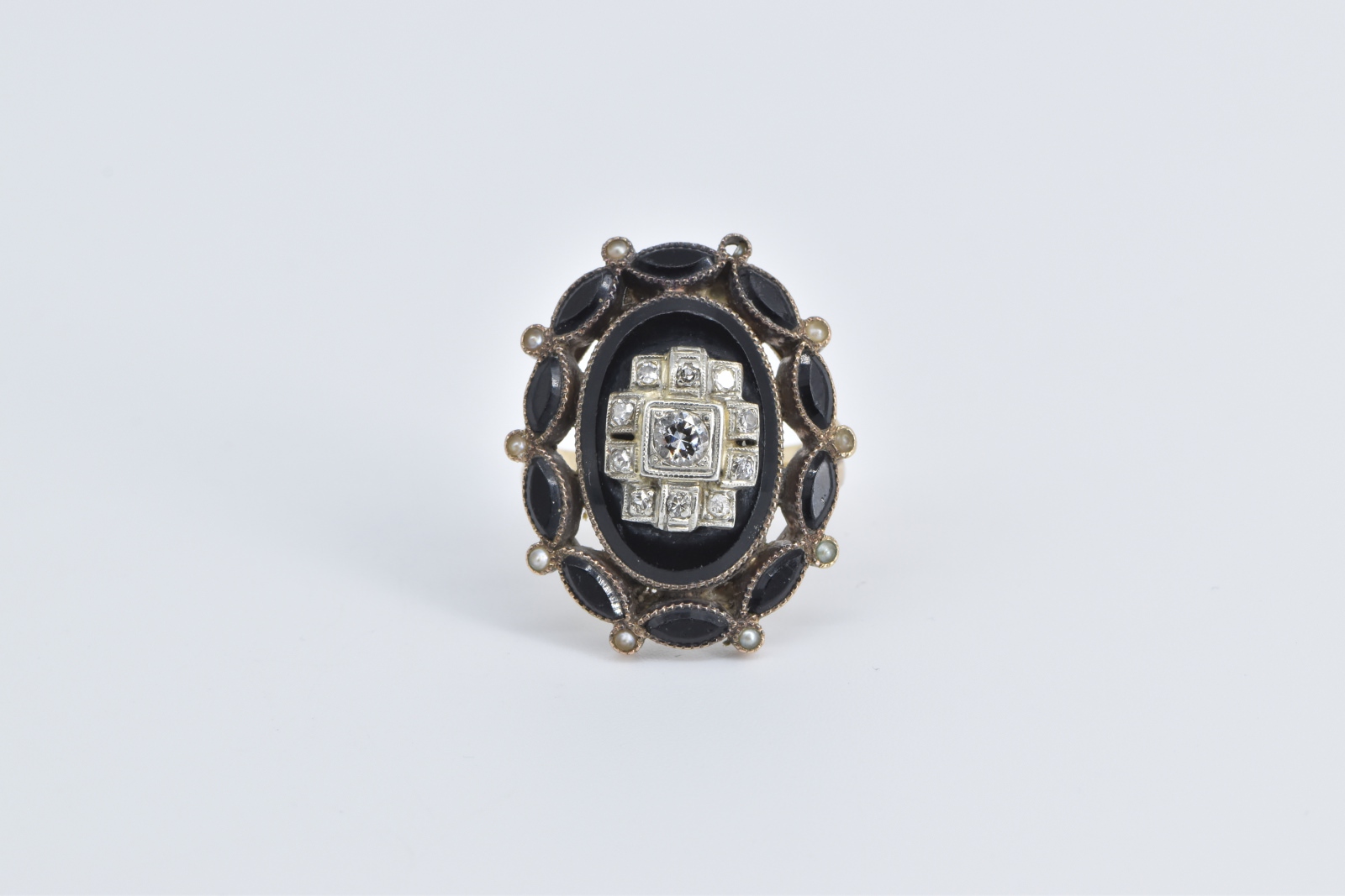 10K 0.30 Ctw Diamond Black Onyx Mourning Yellow Gold Ring, Size 6