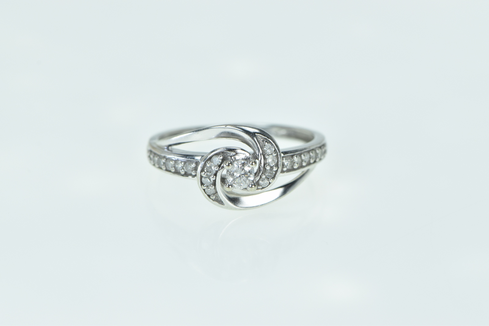10K 0.30 Ctw Diamond Swirl Promise Engagement White Gold Ring, Size 7.25