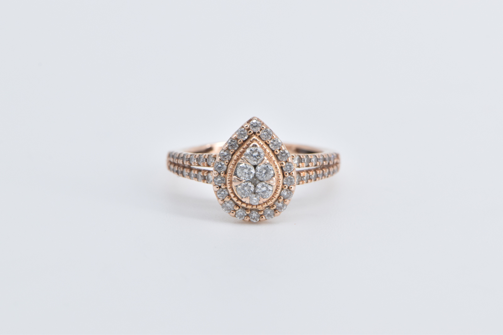 10K 0.33 Ctw Diamond Pear Cluster Halo Engagement Rose Gold Ring, Size 5.25