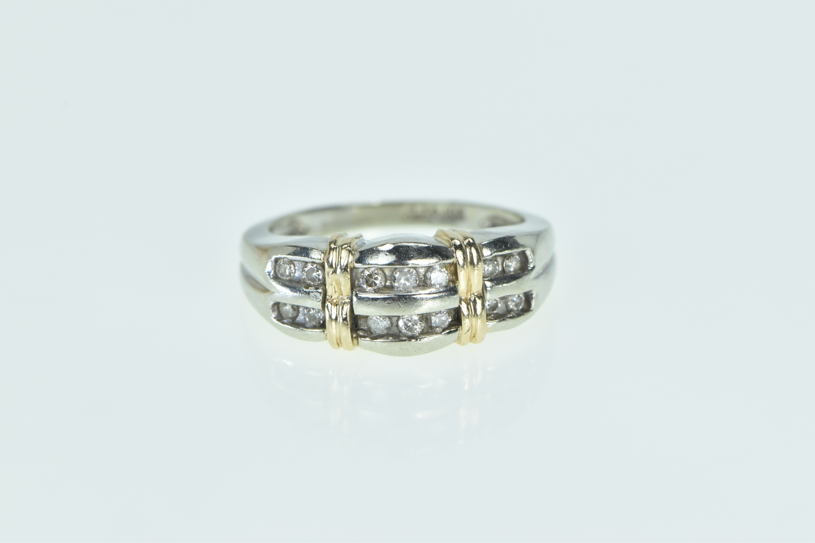 10K 0.35 Ctw Diamond Two Tone Layered Band White Gold Ring, Size 6.75