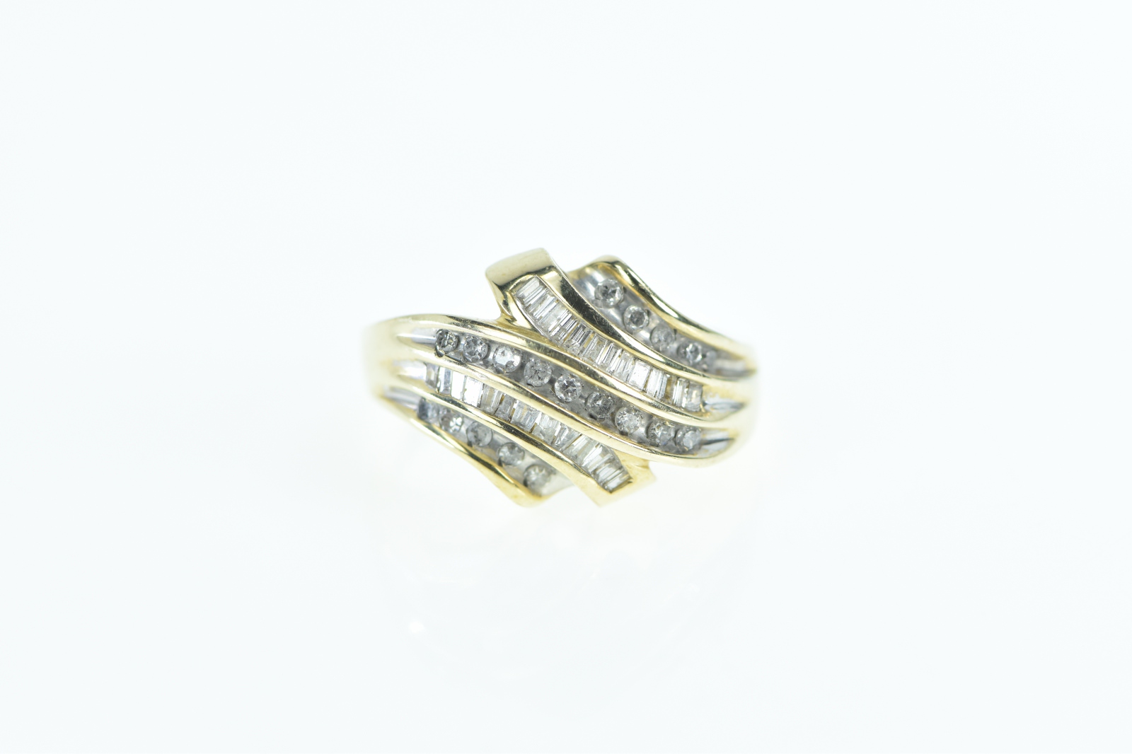 10K 0.45 Ctw Diamond Wavy Channel Band Yellow Gold Ring, Size 8.5