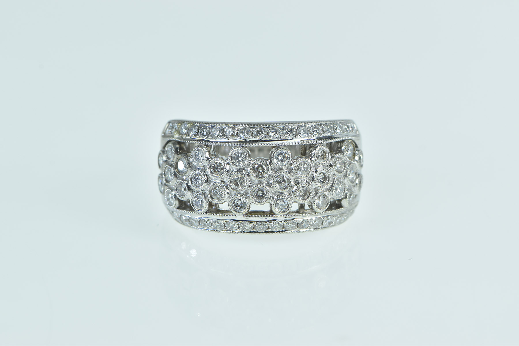 10K 0.50 Ctw Diamond Pave Flower Honeycomb White Gold Ring, Size 5