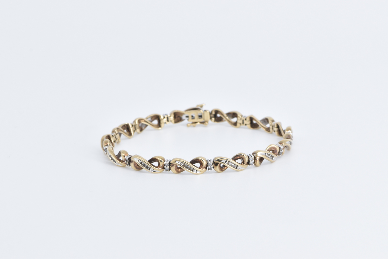 10K 0.50Ctw Natural Diamond Infinity Link Tennis Yellow Gold Bracelet 7.25"