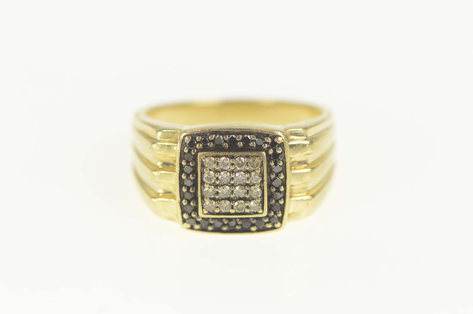 10K 0.64 Ctw Black & Champagne Diamond Squared Yellow Gold Ring, Size 9