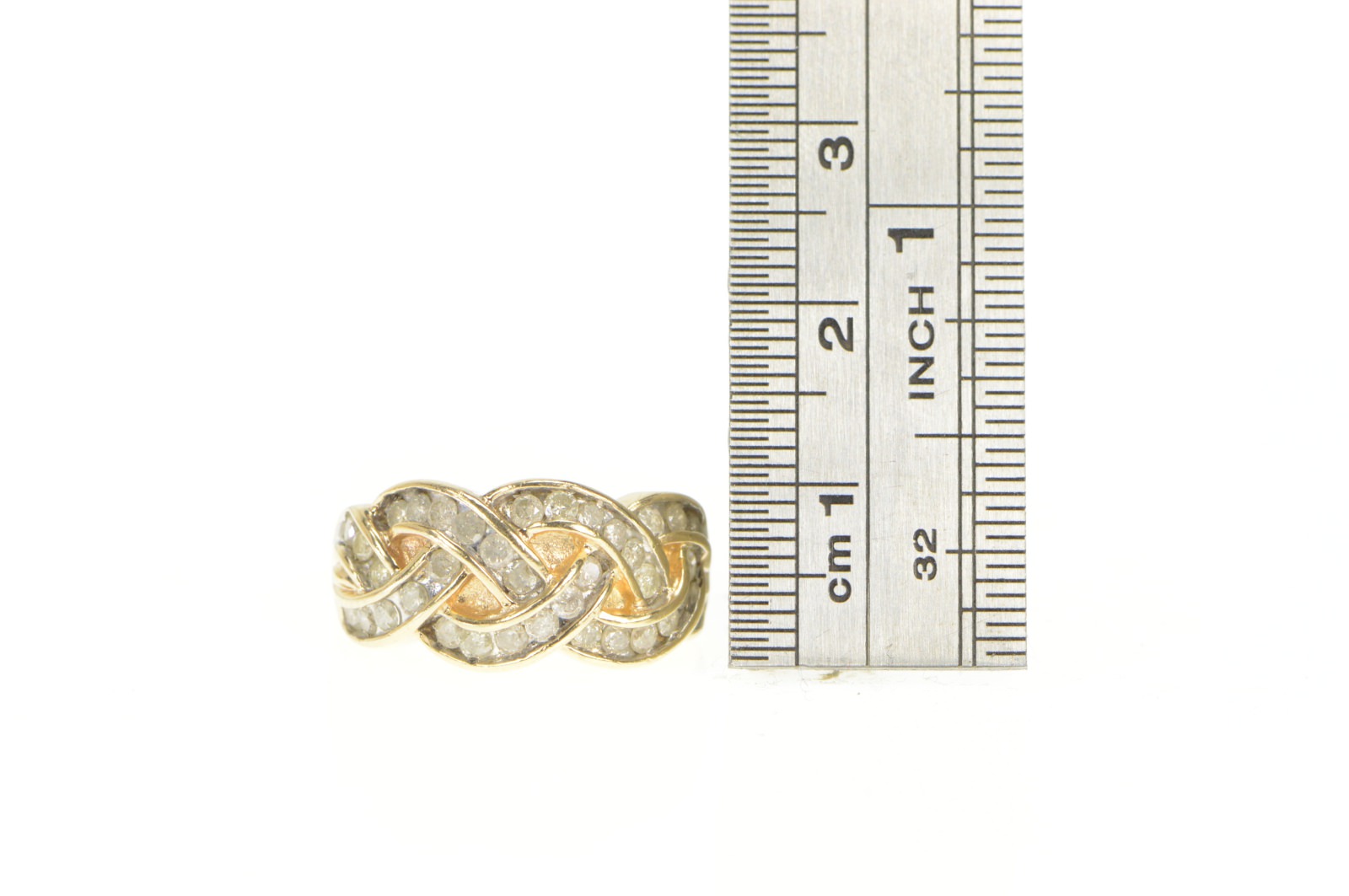 10K 0.70 Ctw Diamond Braid Plait Statement Band Yellow Gold Ring, Size