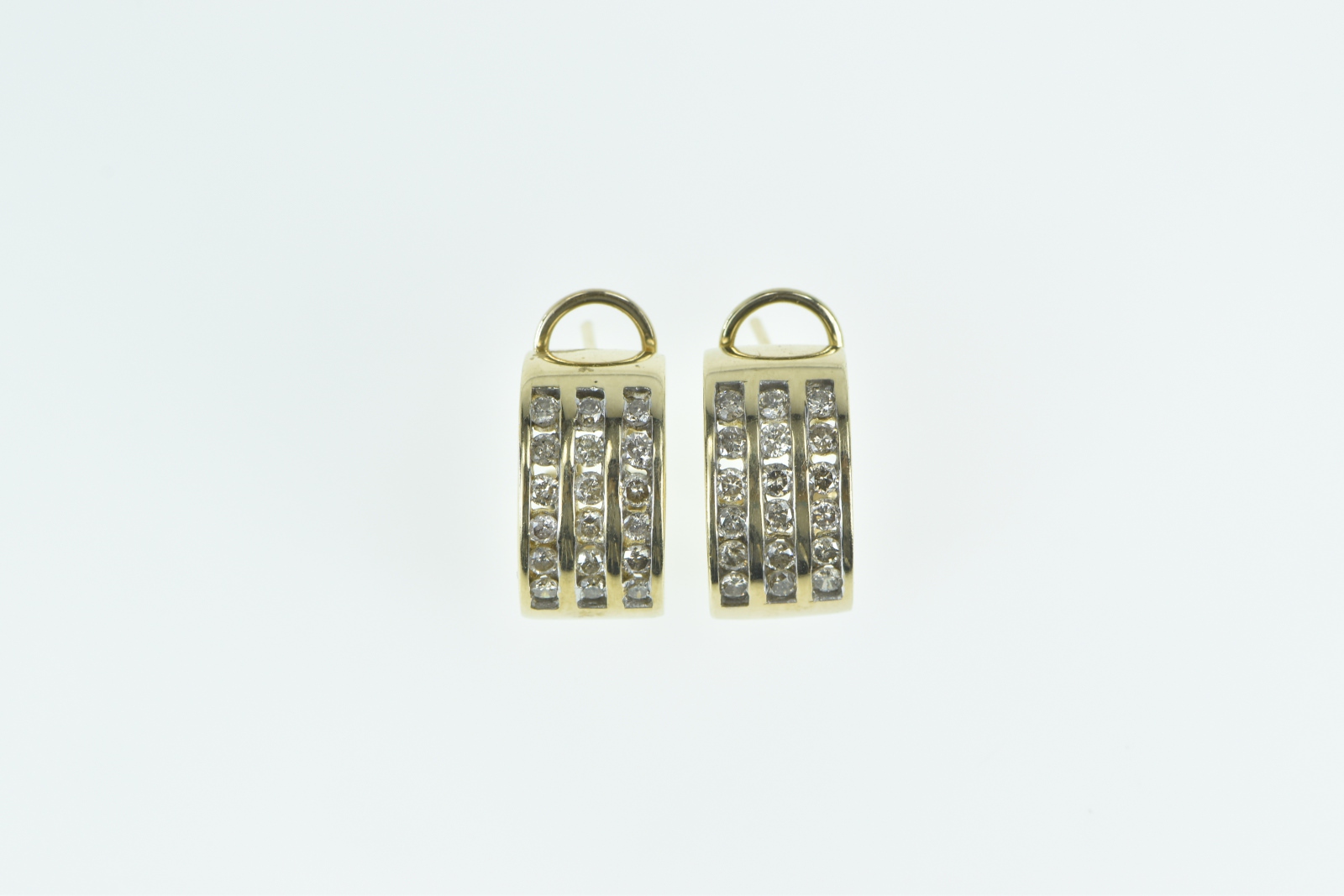 10K 0.72 Ctw Diamond Squared French Clip Hoop Yellow Gold Earrings