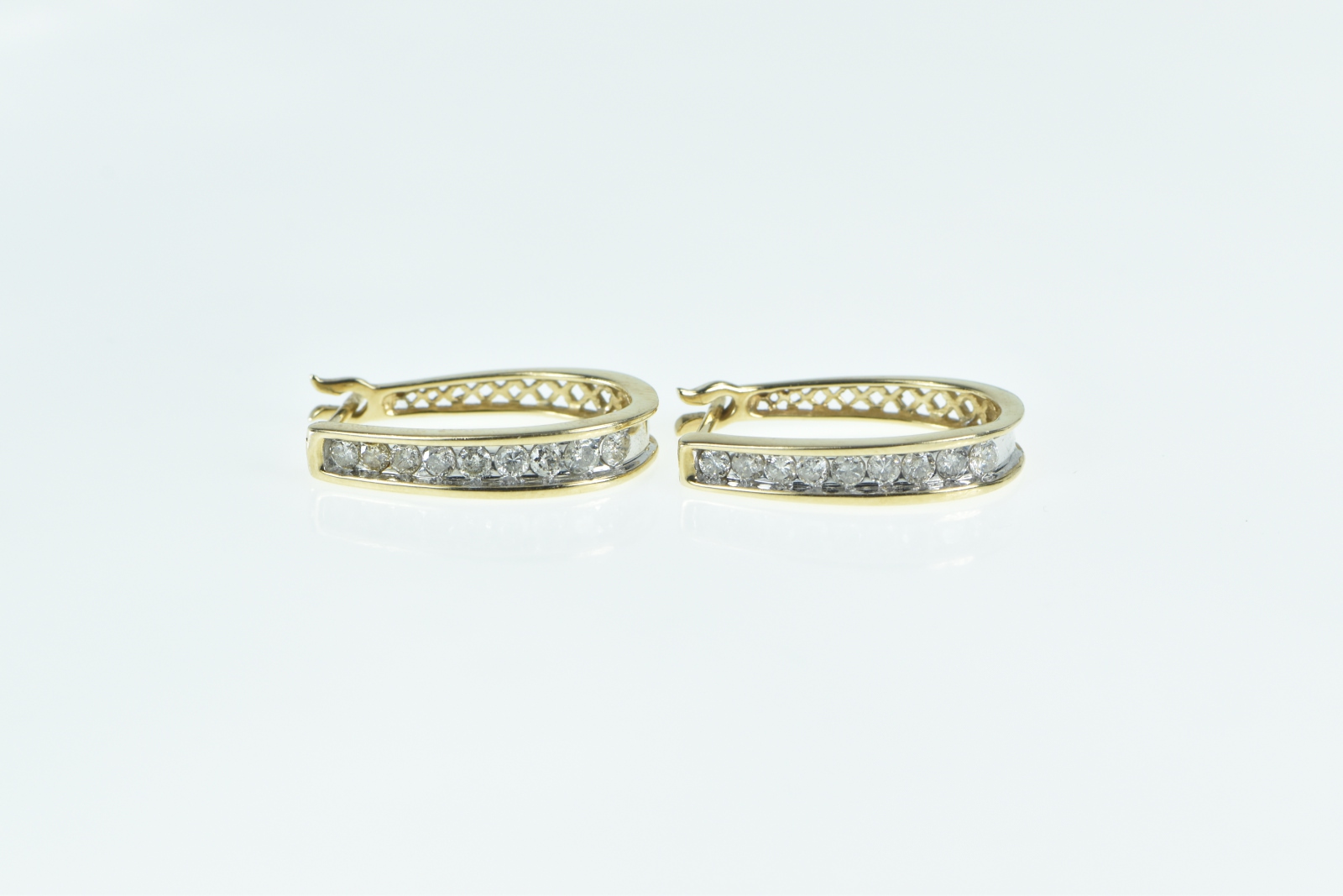 10K 0.75 Ctw Diamond Oval Statement Hoop Yellow Gold Earrings