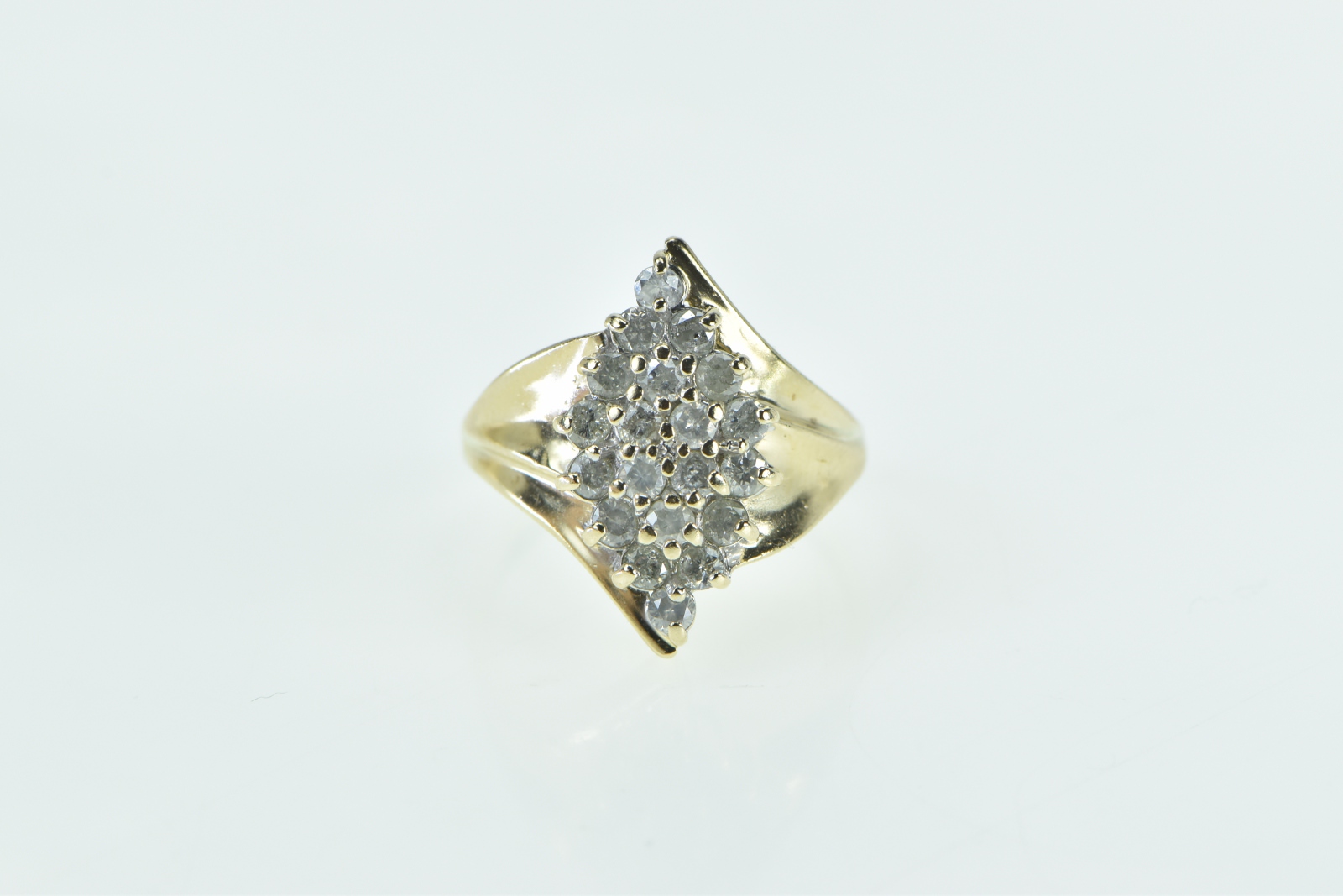 10K 1.00 Ctw Diamond Navette Cluster Vintage Yellow Gold Ring, Size 8.75
