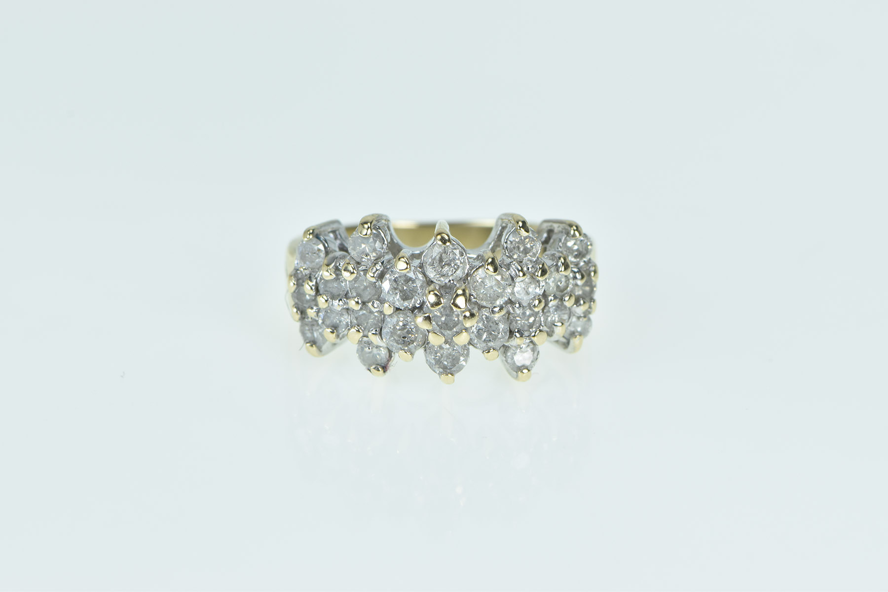 10K 1.00 Ctw Diamond Vintage Cluster Band Yellow Gold Ring, Size 6.75