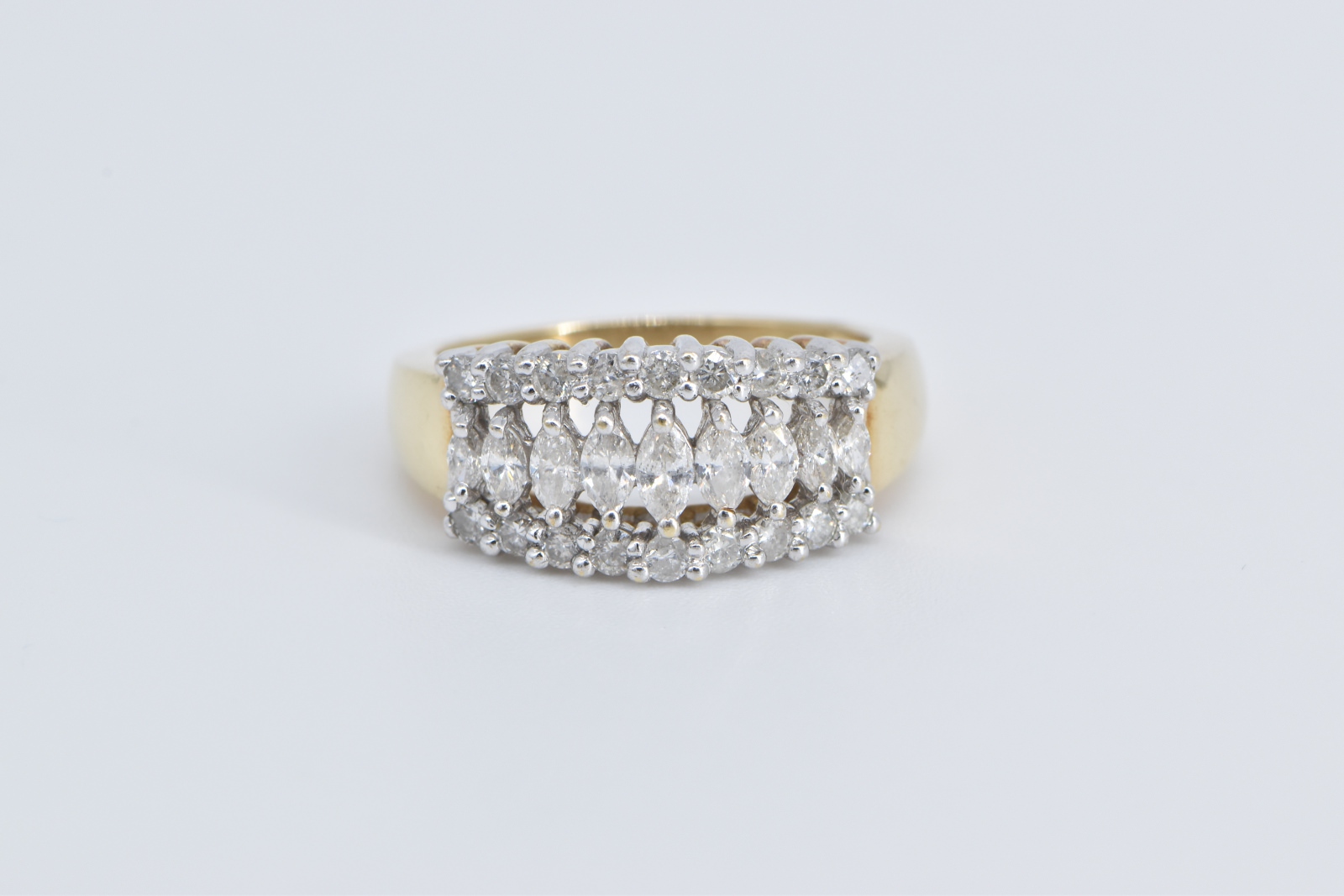 10K 1.14 Ctw Marquise Diamond Fashion Band Yellow Gold Ring, Size 7
