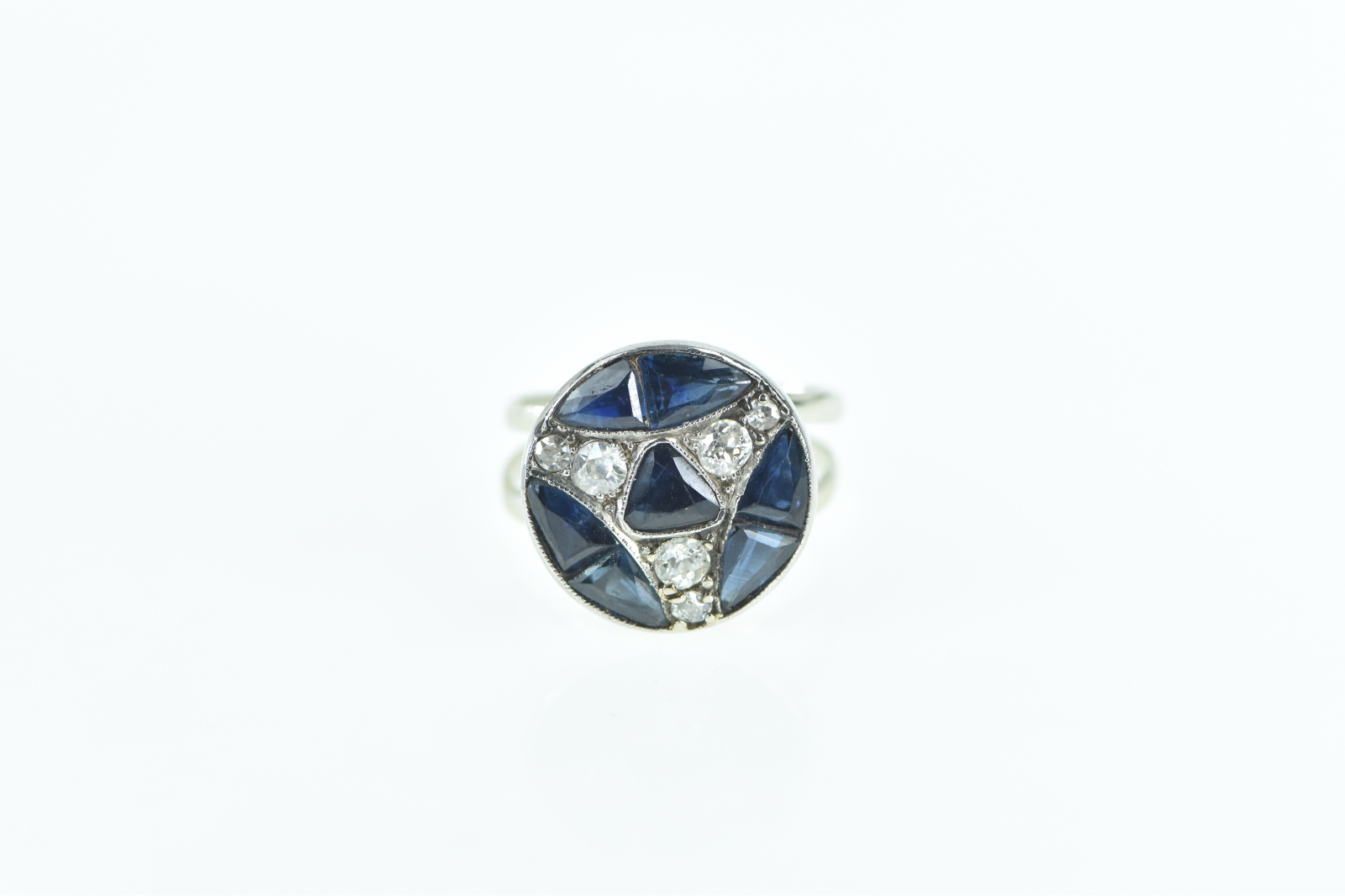 10K 1.30 Ctw Sapphire Diamond Art Deco Plat White Gold Ring, Size 5.75