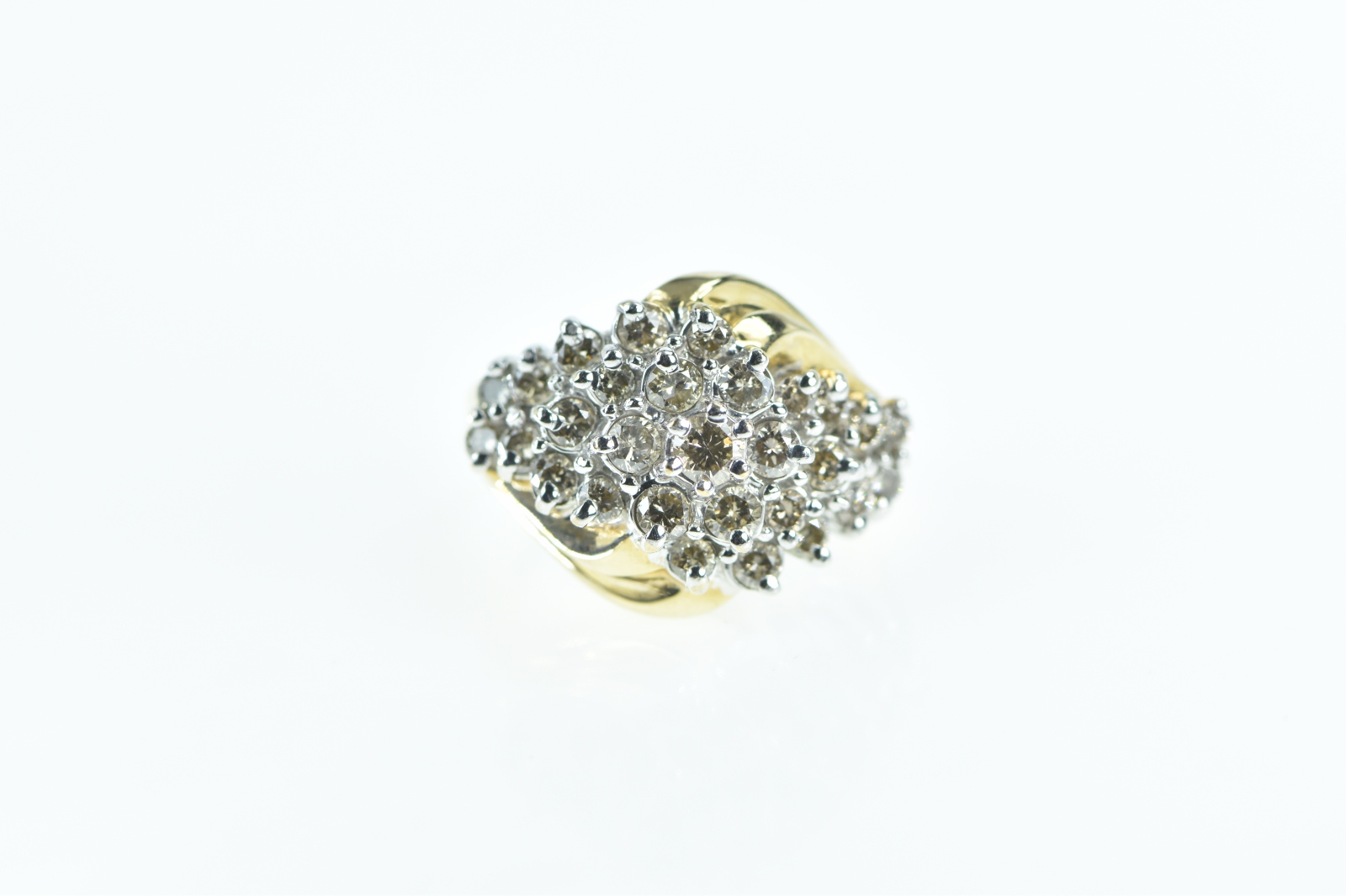 10K 1.33 Ctw Vintage Diamond Cluster Yellow Gold Ring, Size 6.75
