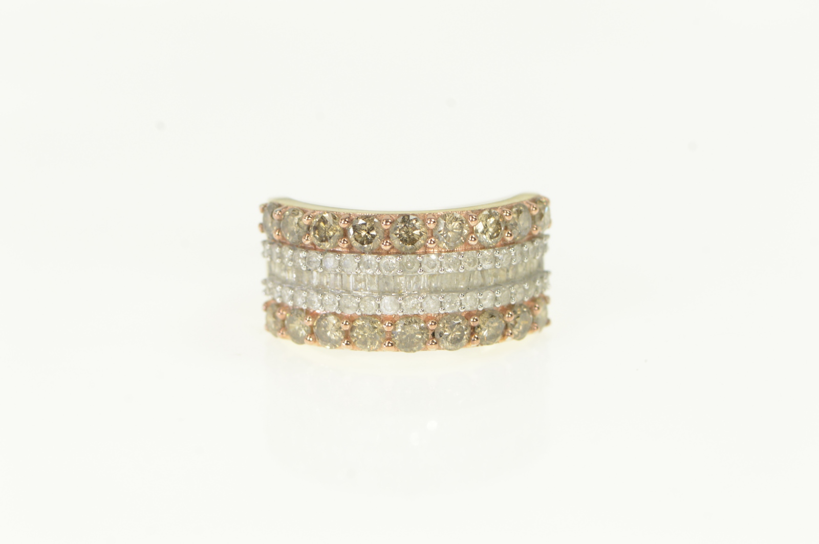 10K 1.64 Ctw Cognac Diamond Layer Band Yellow Gold Ring, Size 6.25