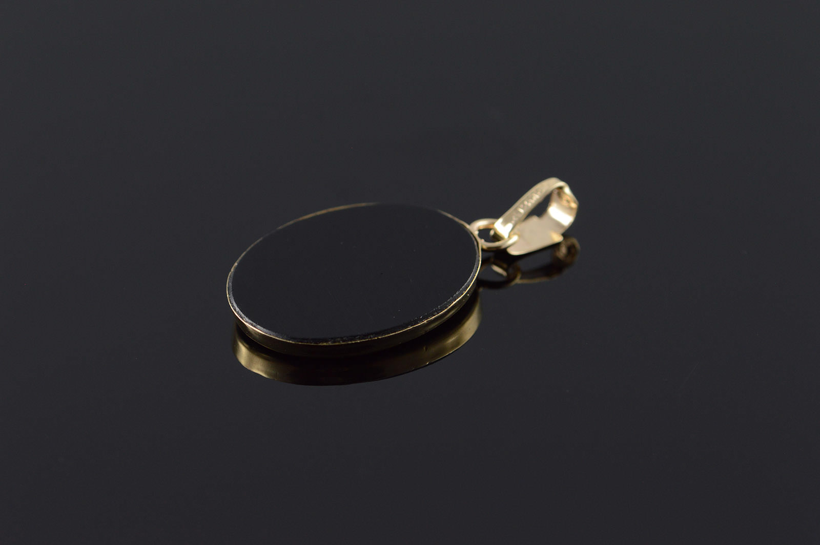 10k 16x14mm Black Onyx Oval Virgin Mary Inset Catholic Yellow Gold 10k 16x14mm Black Onyx Oval Virgin Mary Inset Catholic Yellow Gold Charm Pendant
