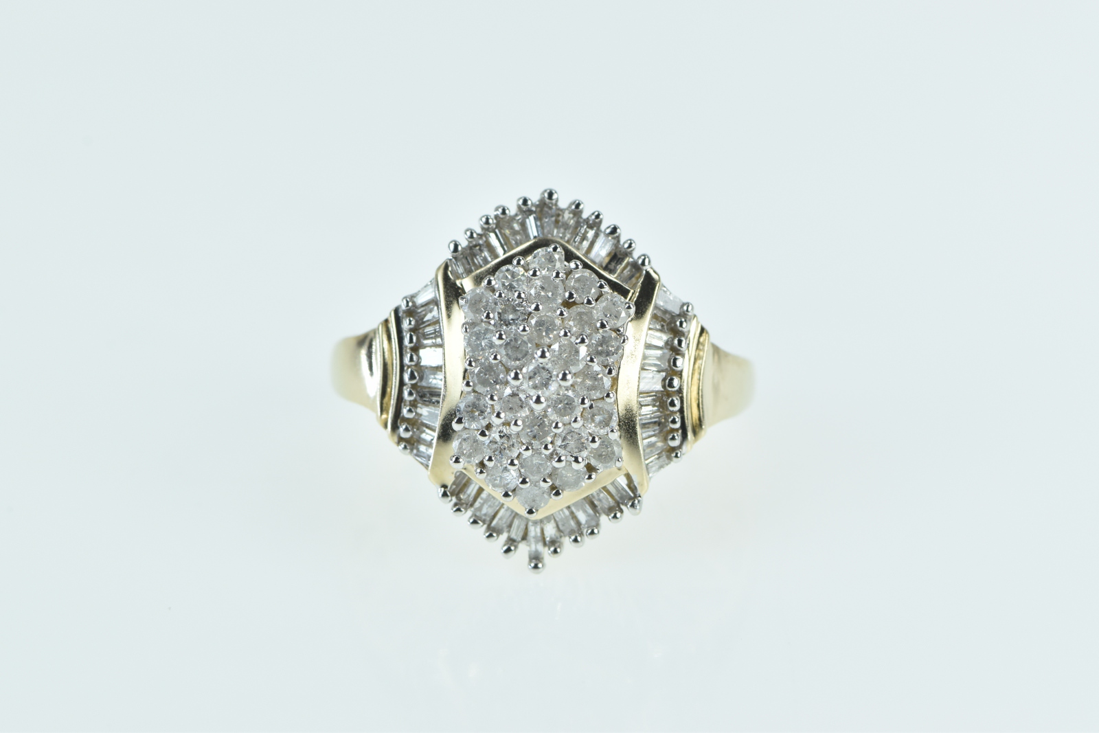 10K 1.70 Ctw Baguette Halo Diamond Cluster Yellow Gold Ring, Size 7