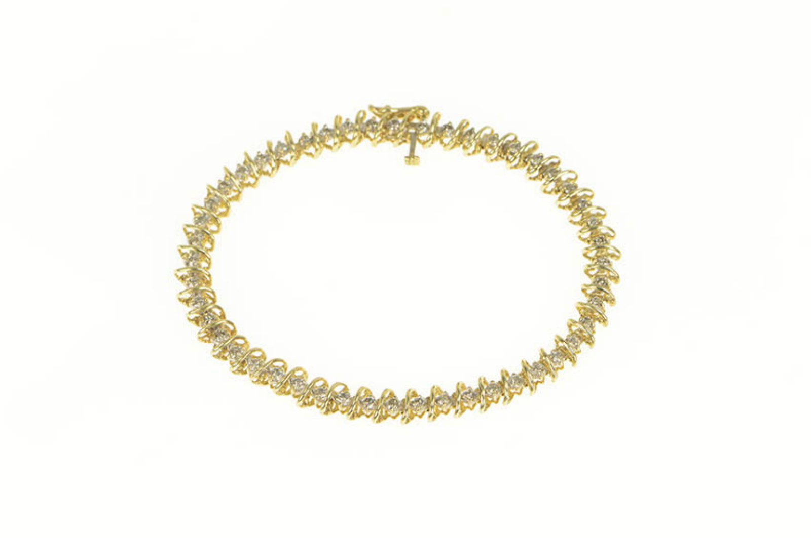 10K 1.75 Ctw Diamond Classic Tennis Wavy Link Yellow Gold Bracelet 7"