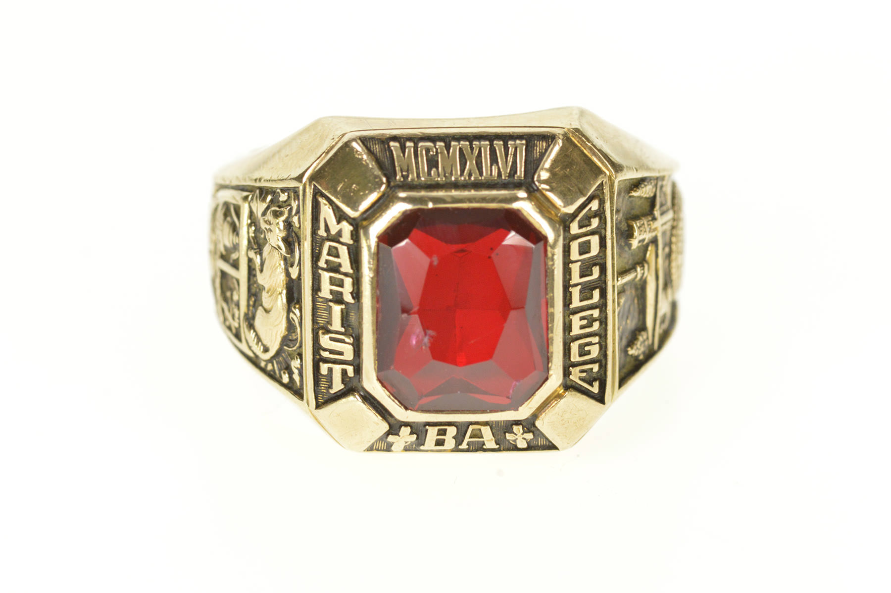 10K 1969 Marist College Ornate Men's Class Yellow Gold Ring, Size 12.75