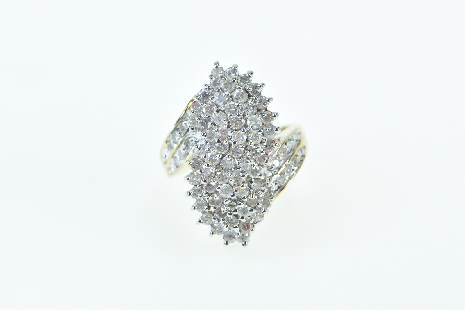 10K 2.40 Ctw Diamond Vintage Freeform Cluster Yellow Gold Ring, Size 7