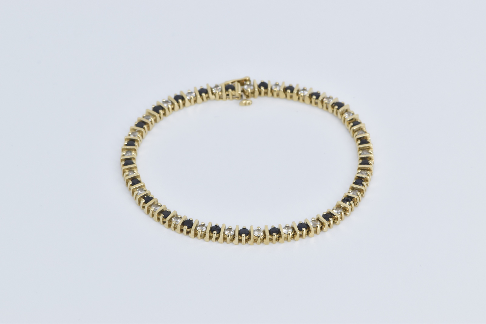 10K 2.50 Ctw Natural White Blue Sapphire Tennis Yellow Gold Bracelet 7.25"