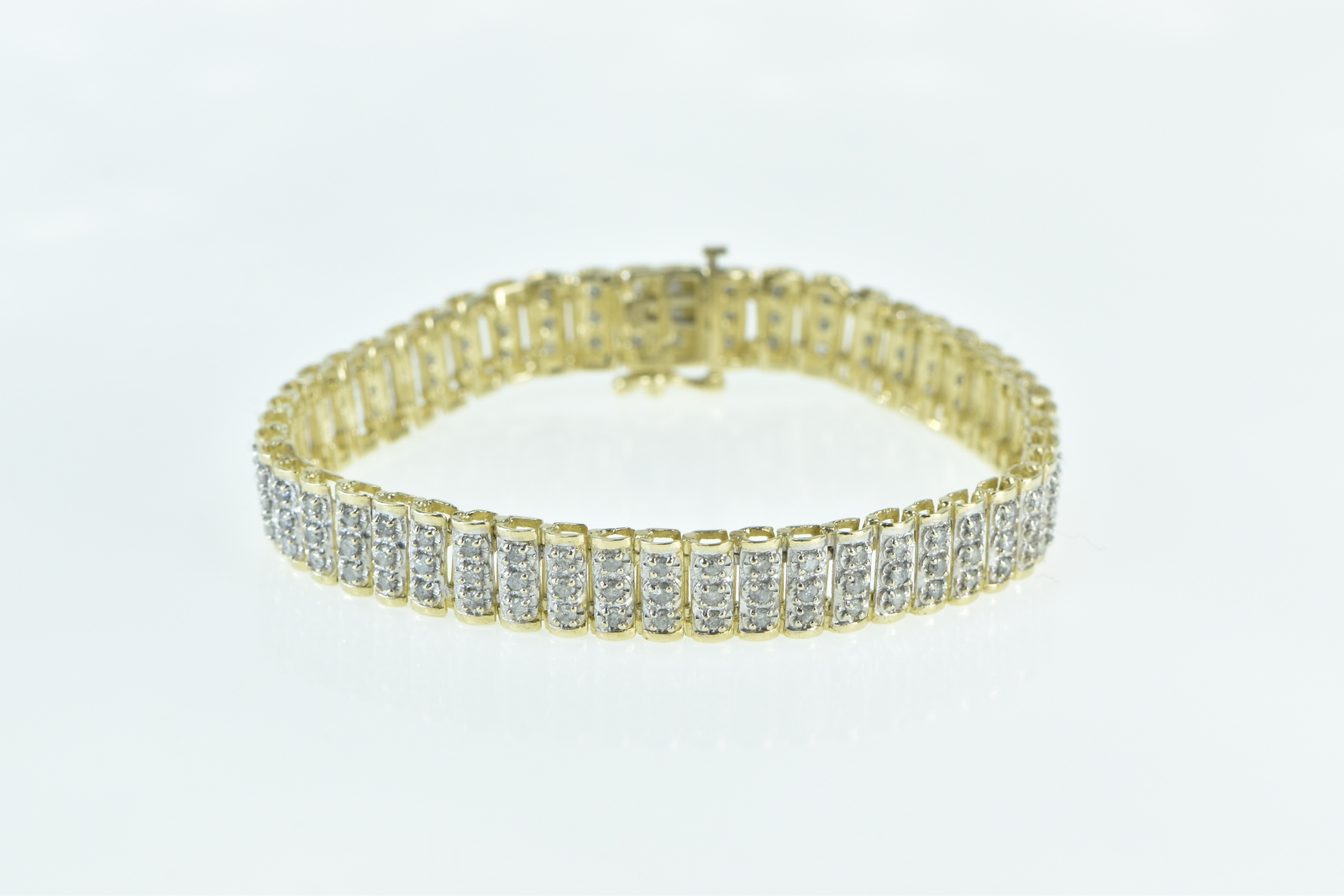 10K 3.75 Ctw Diamond Encrusted Bar Link Tennis Yellow Gold Bracelet 7"