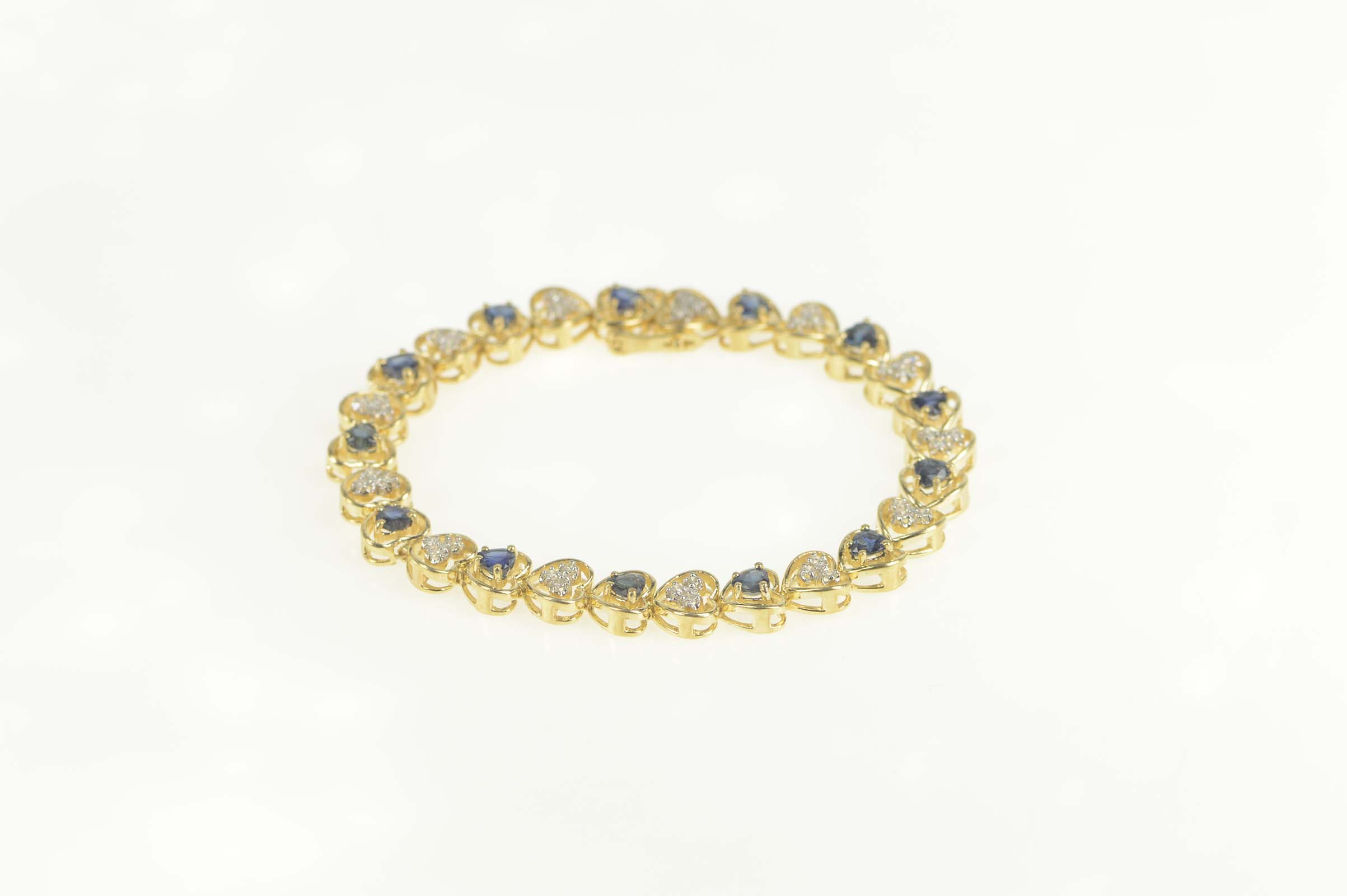10K 3.90 Ctw Heart Natural Sapphire Diamond Yellow Gold Bracelet 7"