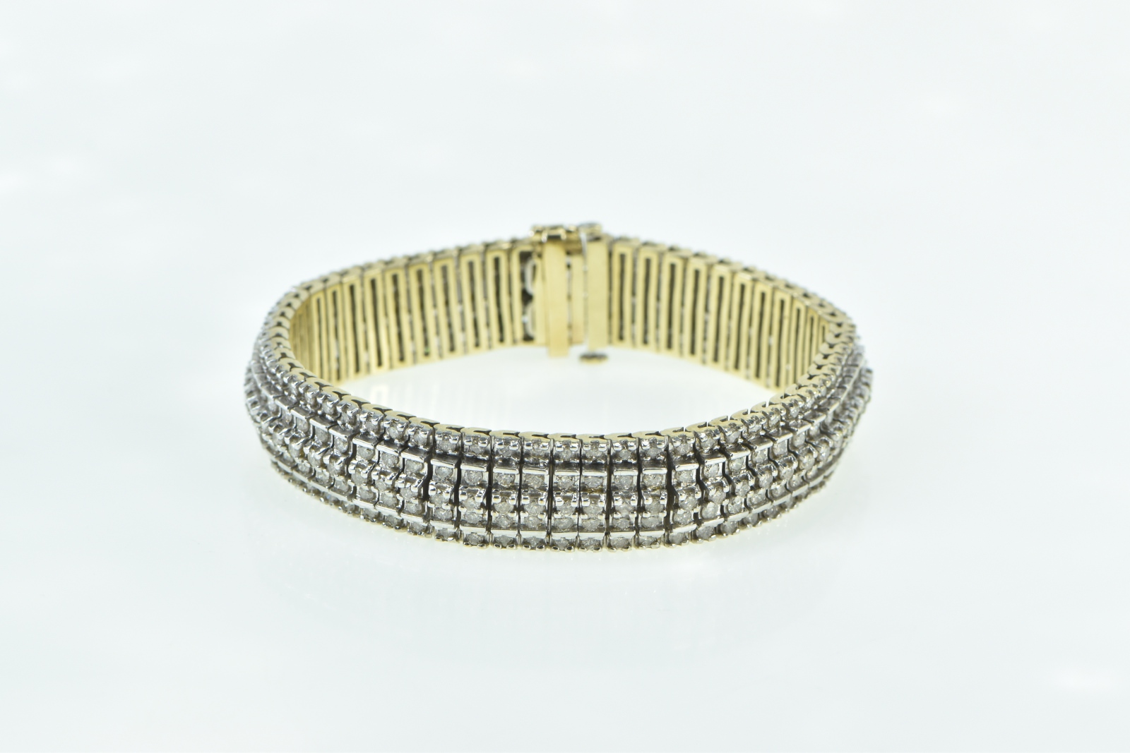10K 9.00 Ctw Diamond Encrusted Wide Statement Yellow Gold Bracelet 7"