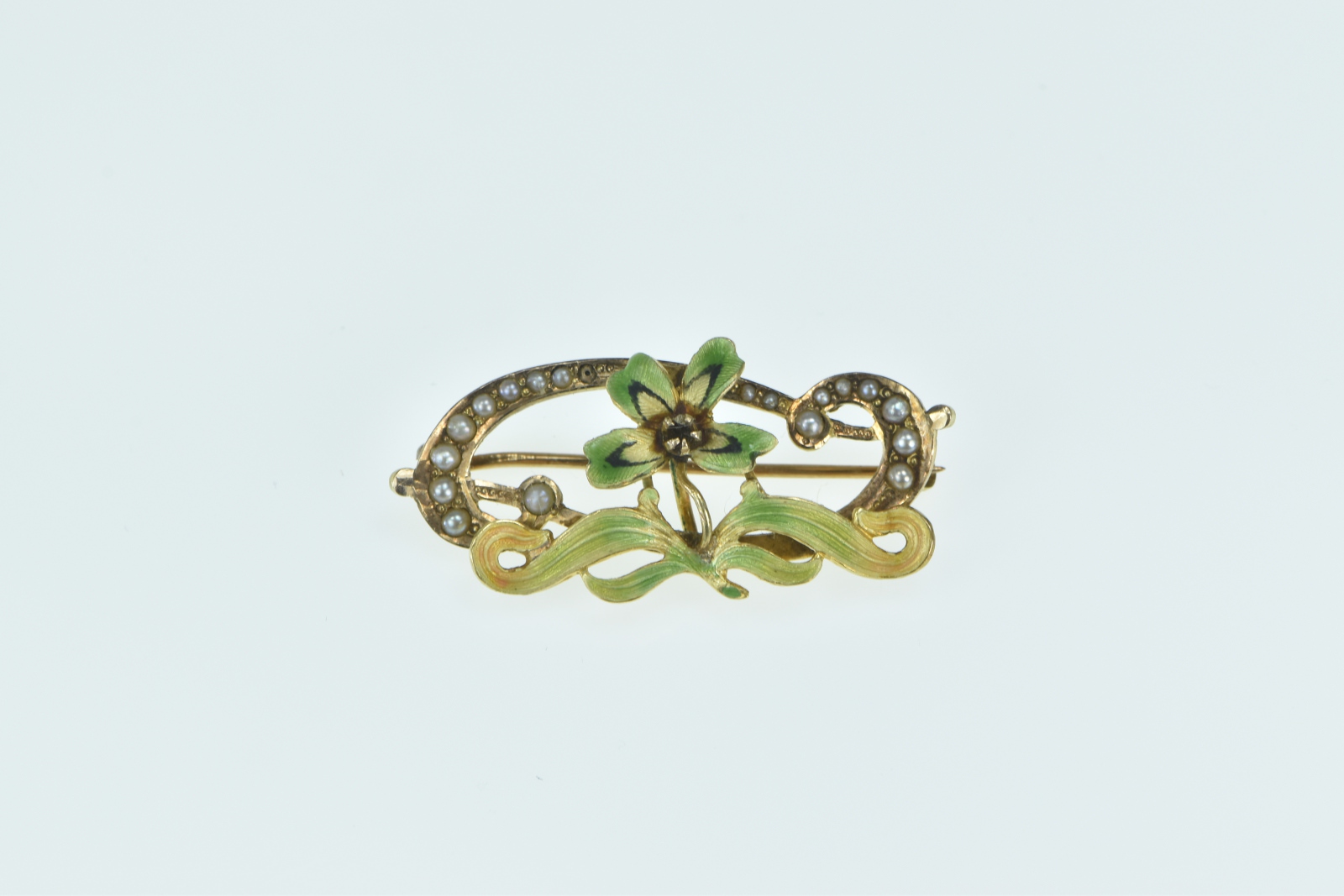 10K Art Nouveau Seed Pearl Ornate Flower Yellow Gold Pin/Brooch