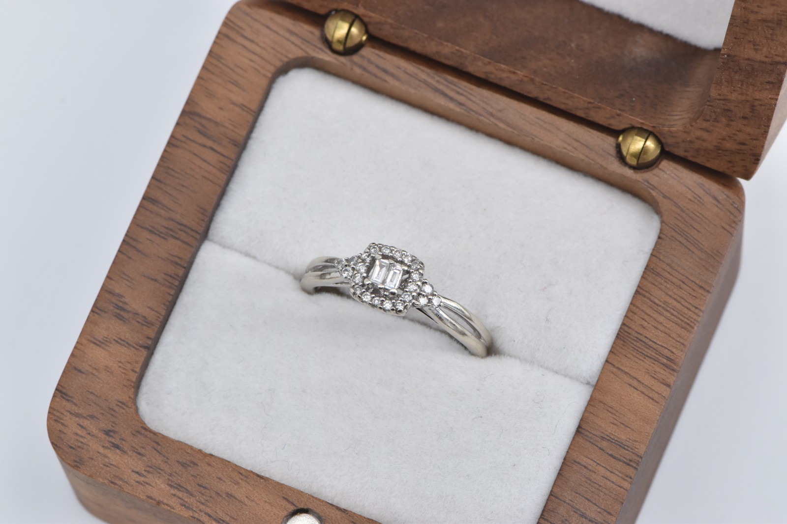 10K Baguette Diamond Halo Promise Engagement White Gold Ring, Size 6