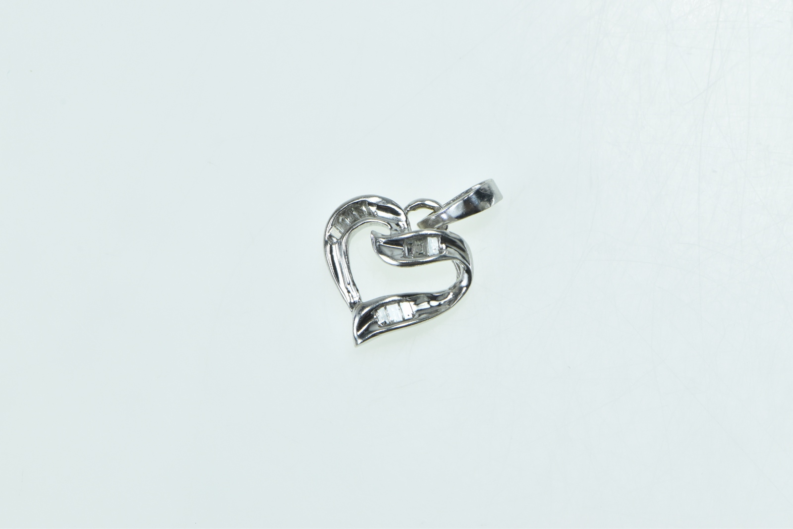 10K Baguette Diamond Heart Love Symbol White Gold Pendant