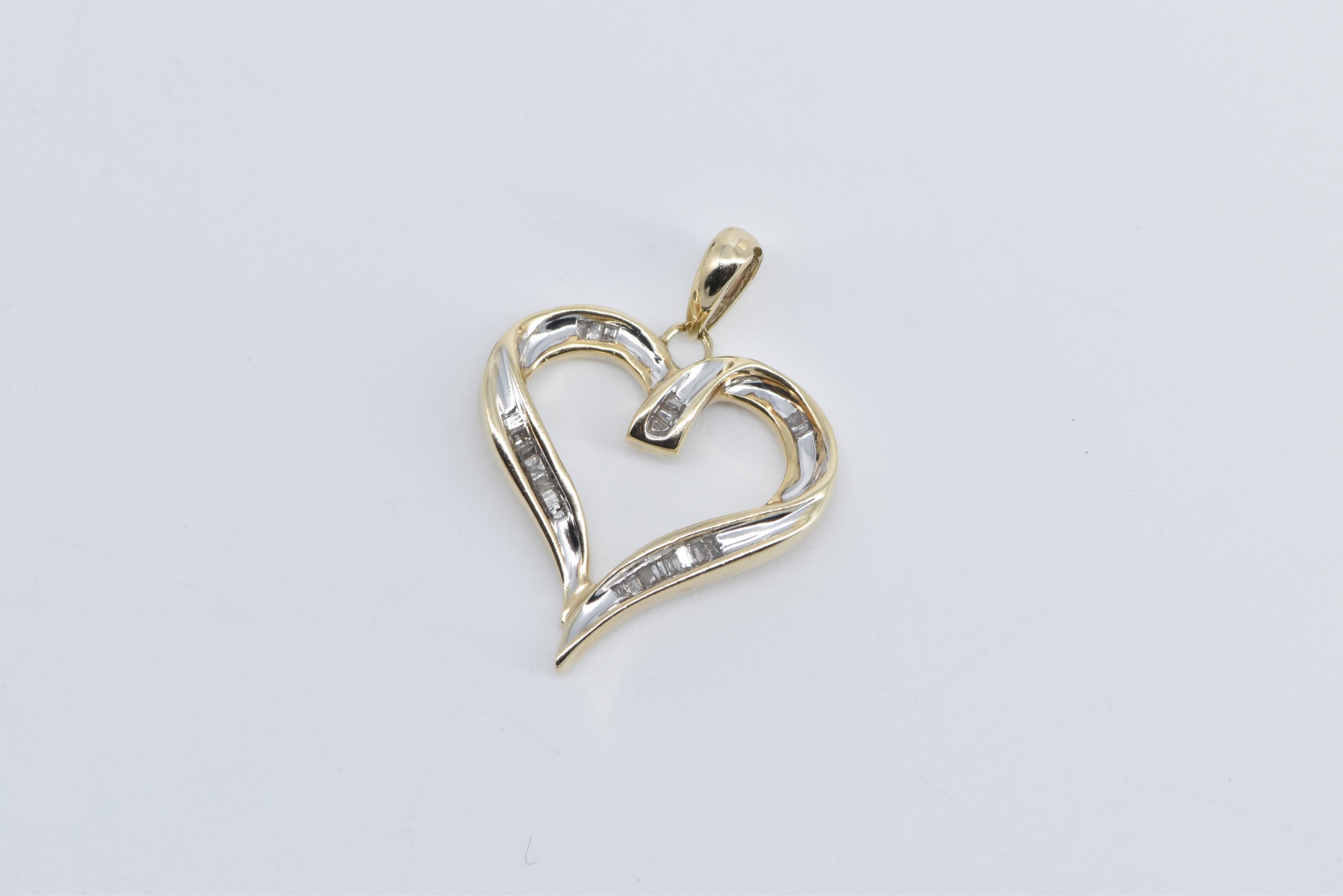 10K Baguette Diamond Heart Love Symbol Yellow Gold Pendant