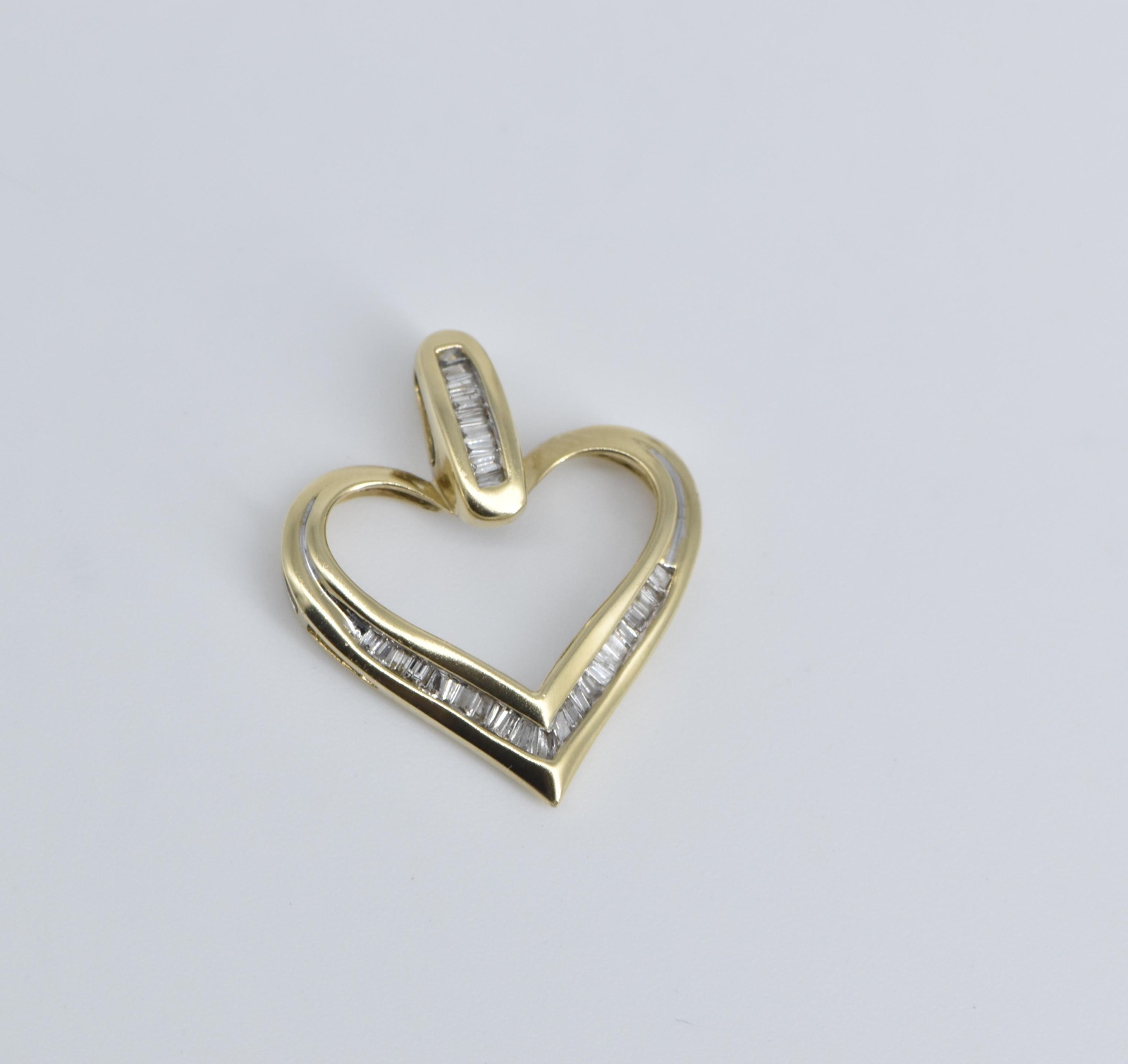 10K Baguette Diamond Heart Love Symbol Yellow Gold Pendant