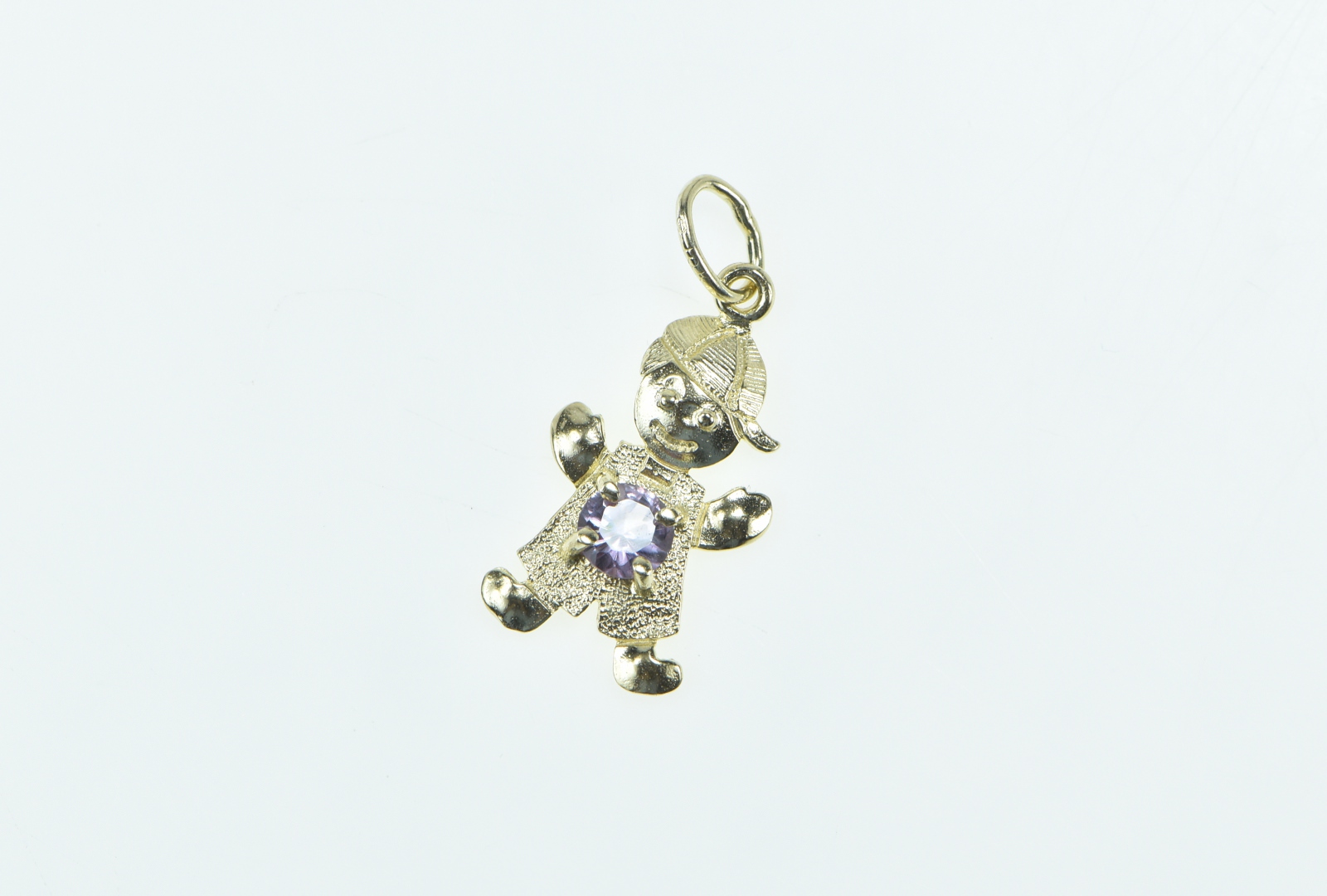 10K Birthstone Baby Boy February Sim. Amethyst Yellow Gold Charm/Pendant